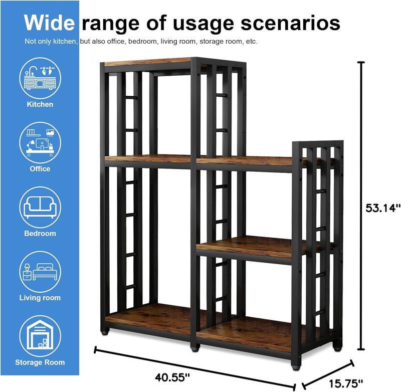 YCHF 6-Tier Kitchen Bakers Rack, Utility Storage Shelf, Mini Fridge & Microwave Oven Stand Table, Coffee Bar, Adjustable Shelves Freestadning for Kitchen Home Office - Image 2